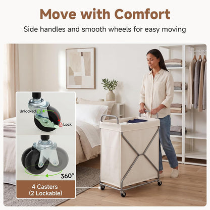 StorageWorks 2 Section Laundry Sorter with Wheels, 160L Beige Hamper Basket