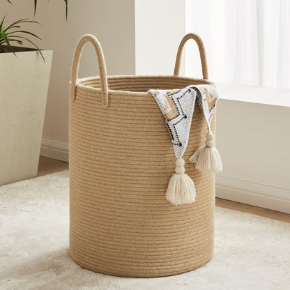 YOUDENOVA Cotton Laundry Hamper, 58L Tall Storage Basket-Brown