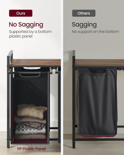 VASAGLE Laundry Hamper with Shelf, 2 Pull-Out Bags, 2 x 12.1 Gallons (46 L)