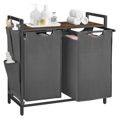 VASAGLE Laundry Hamper with Shelf, 2 Pull-Out Bags, 2 x 12.1 Gallons (46 L)