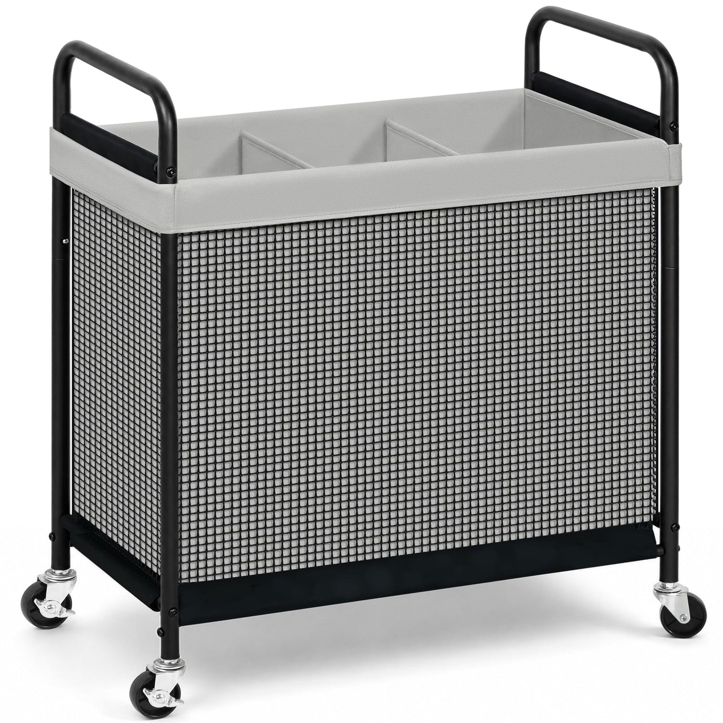 STORAGE MANIAC Rolling Laundry Hamper with Wheels 3-Section Laundry Sorter Rolling Laundrys Basket on Wheels with Removable Bag Clothes Hamper Laundrys Organizer Cart Bathroom Bedroom 120L Beige