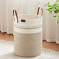 VIPOSCO 100L Tall Woven Rope Laundry Hamper, Leather Handles, White & Brown