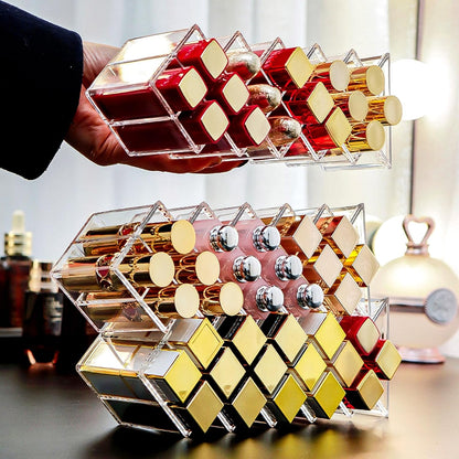 2 Pack Acrylic Lipstick Holder Organizer 32 Slots Clear Lip Gloss Holder Organizers Stackable Fish Shape Lipsticks Tower Lipstick Case Display Stand Storage Box for Makeup Cosmetic Vanity drawer