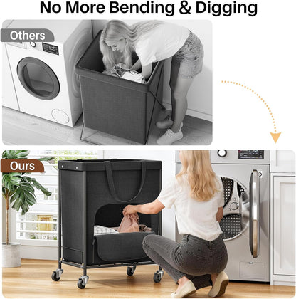 170L Large Laundry Basket with Wheels, Rolling Laundry Hamper Easy Access Clothing Minimizes Bending, Laundry Cart with 4 Silent Casters & Removable Bag for Bedroom, Bathroom, Laundry Room,Black