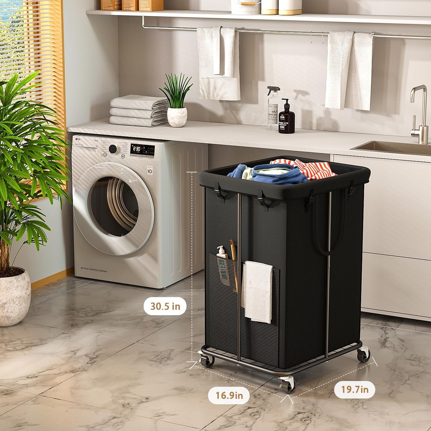 150L Large Laundry Hamper with Wheels, Rolling Laundry Basket