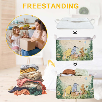 Winnie Nursery Decor, the Pooh Baby Stuff, Winnie Storage Nursery Basket, Large squarecanvas Laundry Hamper With A Waterproof PECoating, Foldable, Toys Bin, Baby Nursery HamperDecor, Classic