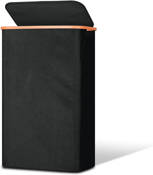 Vincona Slim Laundry Basket with Lid, Narrow Dirty Clothes Hampers for Laundry with Handle, Skinny Laundry Bin for Laundry Room, Dorm, Bedroom and Bathroom, 19.8 Gallon (75L) Black