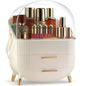 Covered Makeup Cosmetic Countertop - Large Cosmetic Organizer - Trendy Oval Shape Storage for Skin Care Organizer - Clear Lid, Storage Drawers, Carry Handle - Cute Stylish Decor Solution (White)