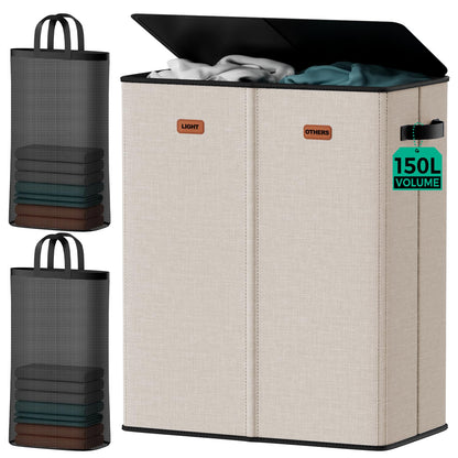 100L Large Capacity Laundry Hamper, Collapsible Laundry Basket Space-Saving, Clothes Hamper with Lid and Removable Bag for Bathroom Bedroom Laundry Room Dorm