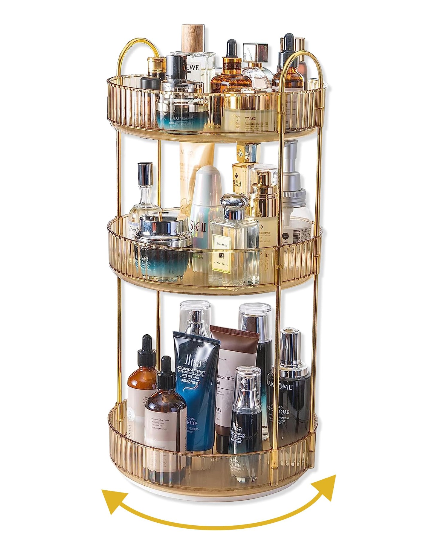 Asayuee 360 Rotating Makeup Organizer for Vanity,2 Tier Large Capacity Skincare Organizers,Bathroom Counter Organizer, Spinning Perfume Organizer & Vanity Organizer (Green-2 Tier)