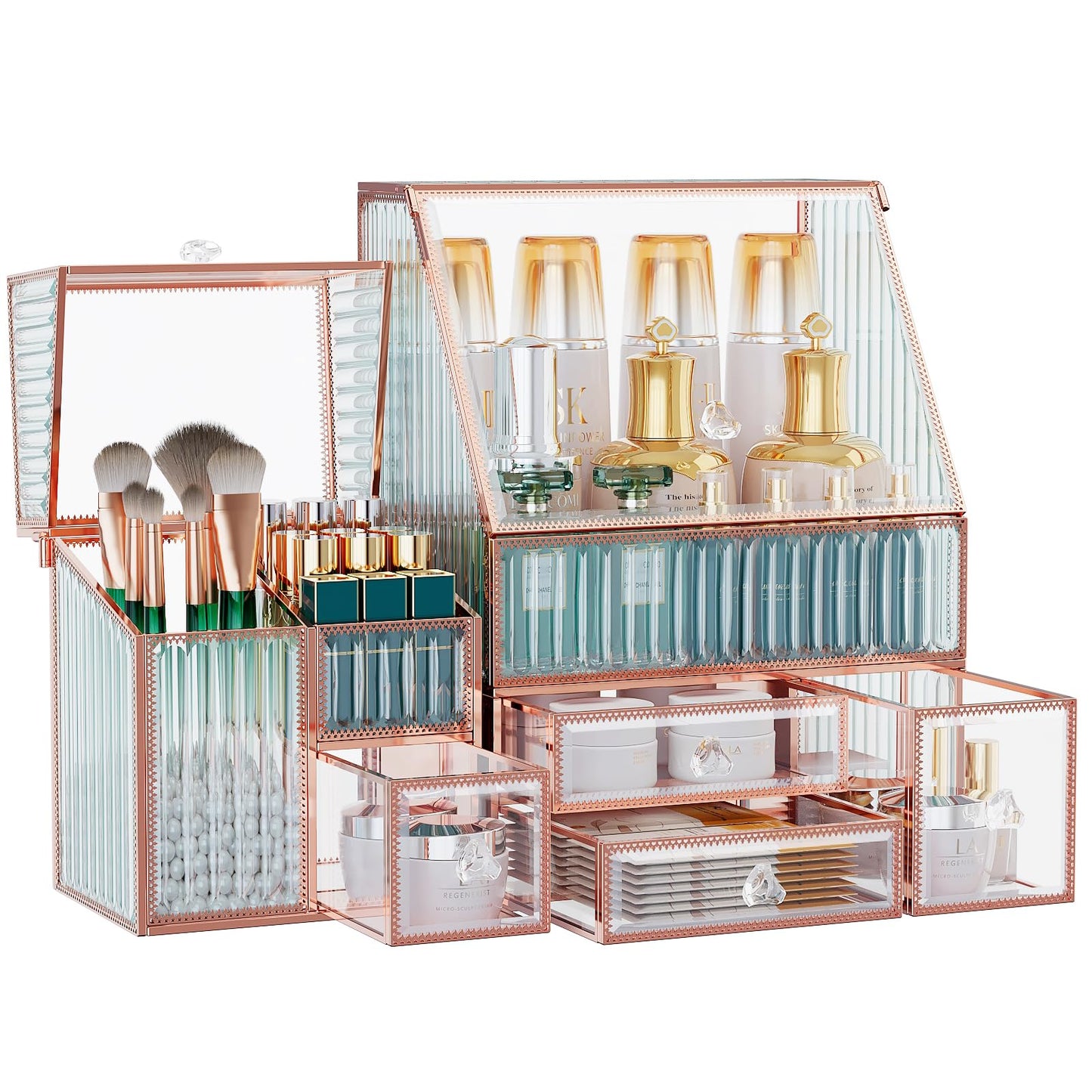 Youdepot Glass Makeup Organizer, 3-in-1 Cosmetic Organizer
