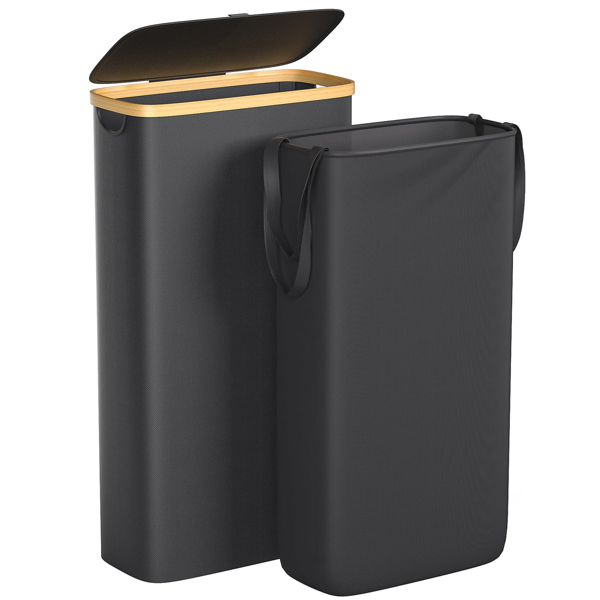 Foluck 100L Laundry Hamper with Lid Removable Bag and Bamboo Handles