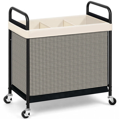 STORAGE MANIAC Rolling Laundry Hamper with Wheels 3-Section Laundry Sorter Rolling Laundrys Basket on Wheels with Removable Bag Clothes Hamper Laundrys Organizer Cart Bathroom Bedroom 120L Beige