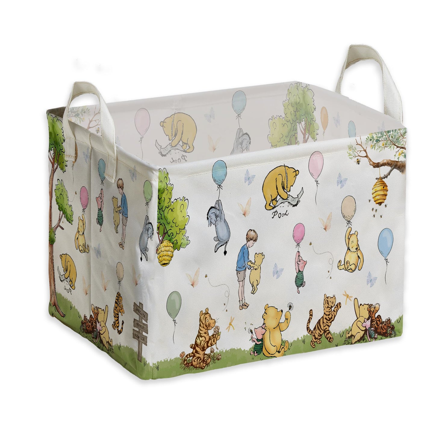 Winnie Nursery Decor, the Pooh Baby Stuff, Winnie Storage Nursery Basket, Large squarecanvas Laundry Hamper With A Waterproof PECoating, Foldable, Toys Bin, Baby Nursery HamperDecor, Classic
