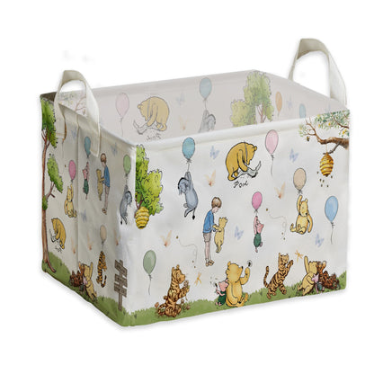 Winnie Nursery Decor, the Pooh Baby Stuff, Winnie Storage Nursery Basket, Large squarecanvas Laundry Hamper With A Waterproof PECoating, Foldable, Toys Bin, Baby Nursery HamperDecor, Classic