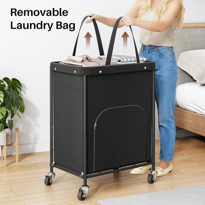 170L Large Laundry Basket with Wheels, Rolling Laundry Hamper Easy Access Clothing Minimizes Bending, Laundry Cart with 4 Silent Casters & Removable Bag for Bedroom, Bathroom, Laundry Room,Black