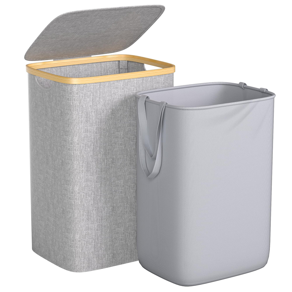 Foluck 100L Laundry Hamper with Lid Removable Bag and Bamboo Handles