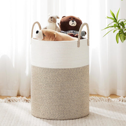 YOUDENOVA Cotton Laundry Hamper, 58L Tall Storage Basket-Brown