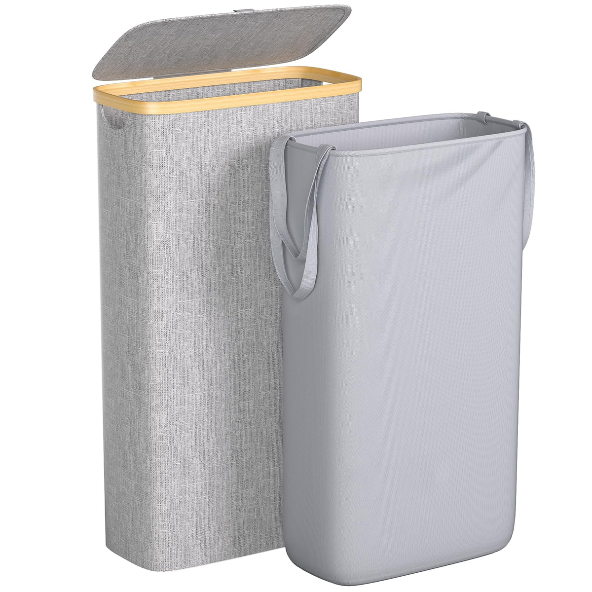 Foluck 100L Laundry Hamper with Lid Removable Bag and Bamboo Handles