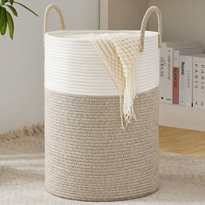 YOUDENOVA Cotton Laundry Hamper, 58L Tall Storage Basket-Brown