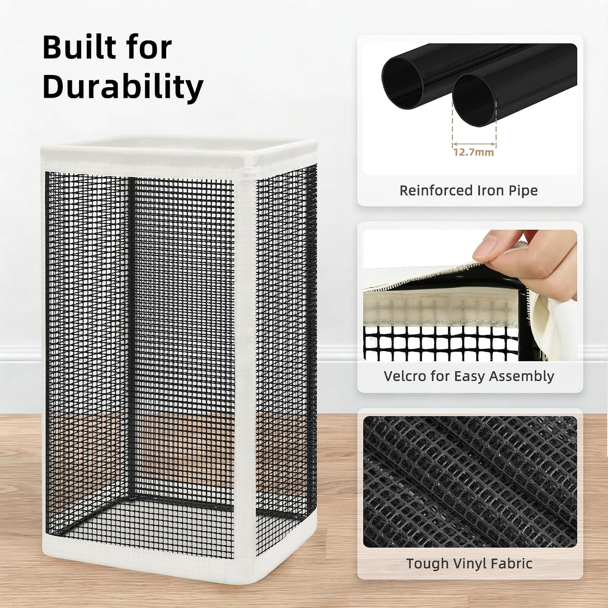 STORAGE MANIAC Mesh Laundry Hamper, 23.7 Gal. Tall Laundry Basket for Airflow, Strong Metal Dirty Clothes Hamper for College Dorm, Bedroom, Bathroom, Clothes Bin, White & Black