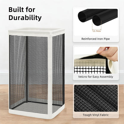 STORAGE MANIAC Mesh Laundry Hamper, 23.7 Gal. Tall Laundry Basket for Airflow, Strong Metal Dirty Clothes Hamper for College Dorm, Bedroom, Bathroom, Clothes Bin, White & Black