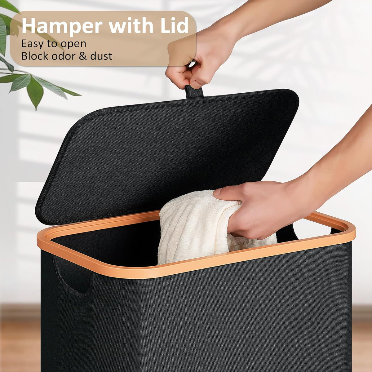 Vincona Slim Laundry Basket with Lid, Narrow Dirty Clothes Hampers for Laundry with Handle, Skinny Laundry Bin for Laundry Room, Dorm, Bedroom and Bathroom, 19.8 Gallon (75L) Black