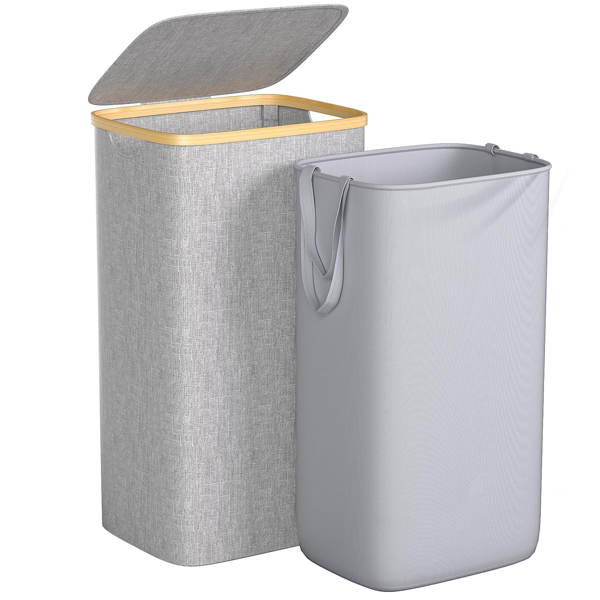 Foluck 100L Laundry Hamper with Lid Removable Bag and Bamboo Handles